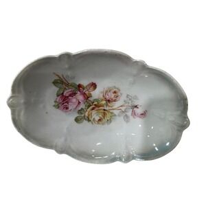 Vintage Made in Bavaria Porcelain Trinket Dish Floral Rose Scalloped Oval 6.25in